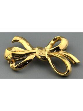 Vintage Givenchy Paris Gold Tone Bow Brooch Large Designer Signed 2.5”